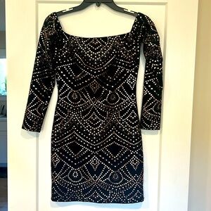 Off the shoulder long sleeve cocktail party dress